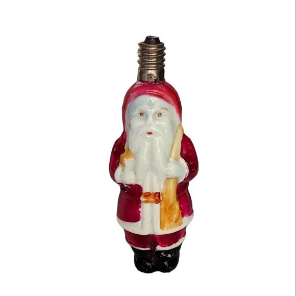 Vintage Glass Ornament Santa Claus Light Bulb Double Sided Holiday MCM - Picture 1 of 5